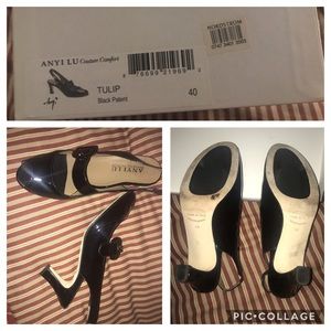 Anyi Lu black patent sling back heels